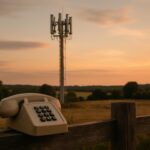 Antenne relais de téléphonie mobile au crépuscule, symbole de la fin du réseau 2G en France