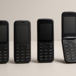 Plusieurs téléphones à touches modernes alignés sur un fond clair