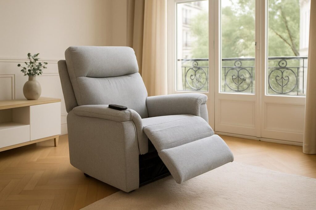 Fauteuil releveur électrique dans un salon lumineux