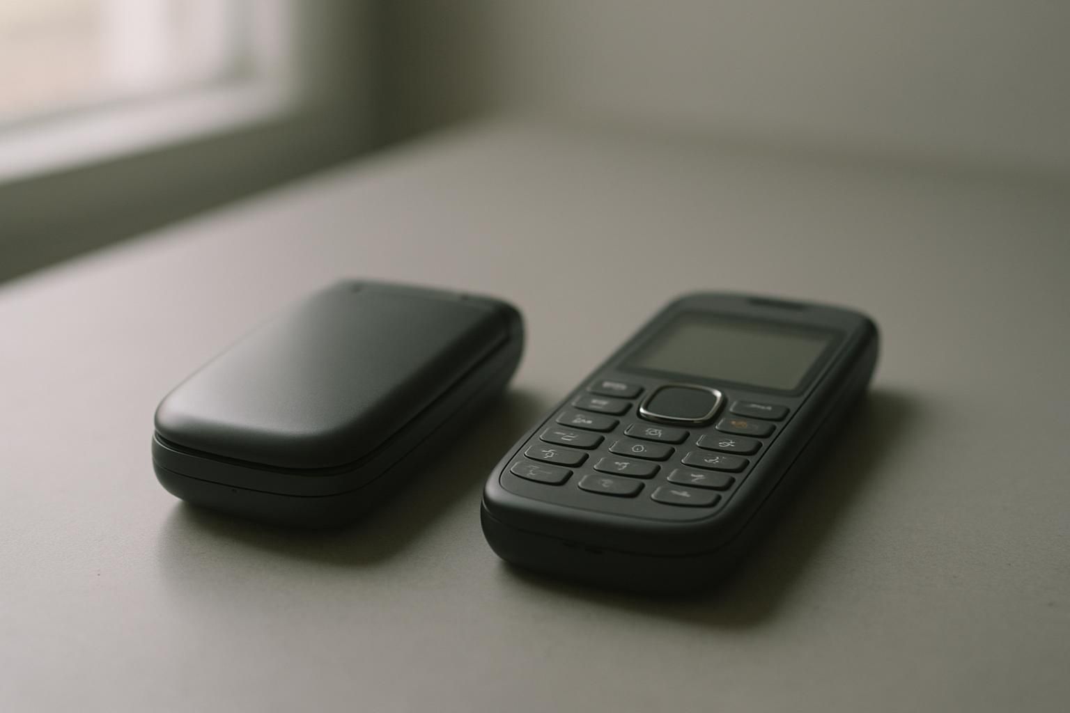 Two basic keypad phones side by side, illustrating Nokia models and WhatsApp compatibility